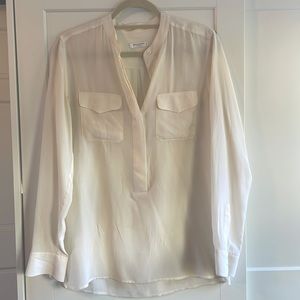 Equipment Silk Buttoned Henley, white , sz S